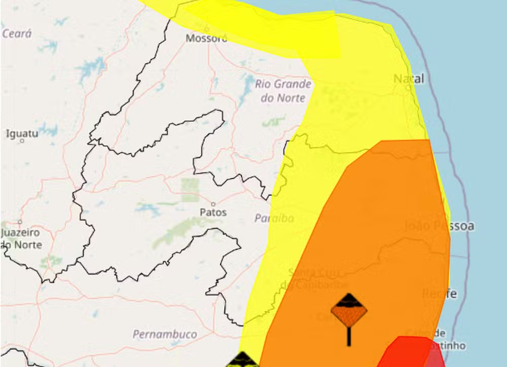 Inmet emite alerta laranja de perigo por acumulado de chuvas para João Pessoa, CG e mais 98 cidades