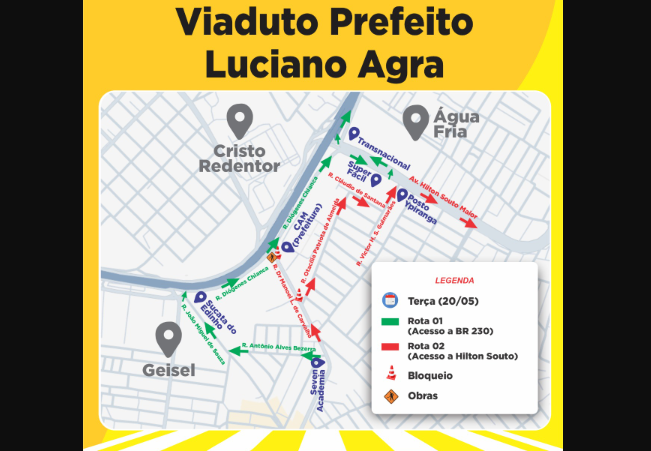 Viaduto Luciano Agra: nova estapa da obra altera trânsito a partir de terça