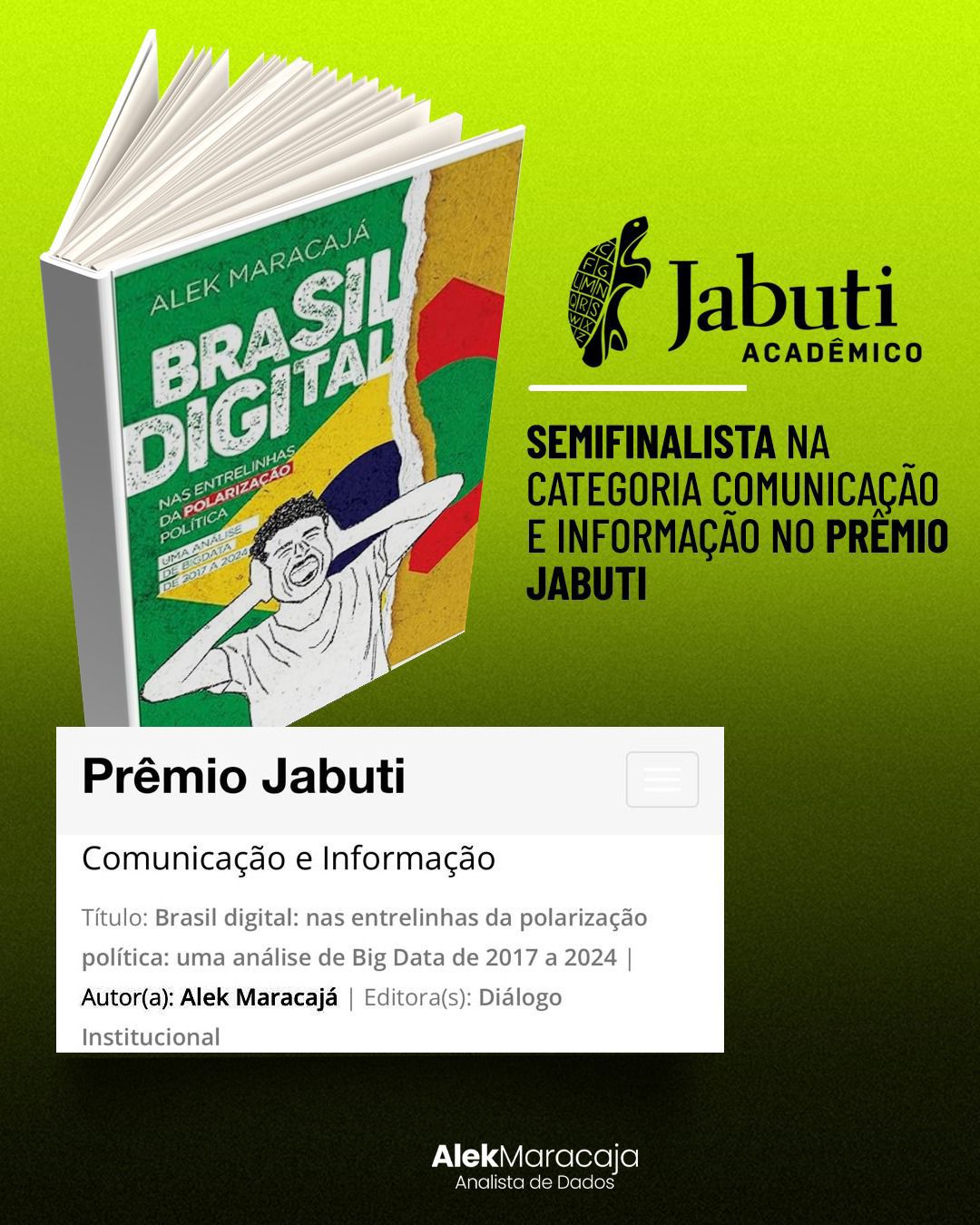 Alek Maracajá é semifinalista do Prêmio Jabuti Acadêmico com o livro Brasil Digital
