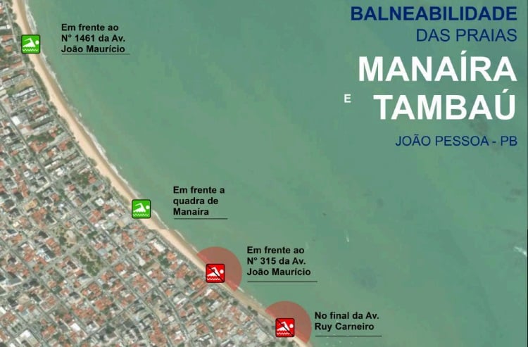 Dois trechos de praias estão impróprios para banho neste fim de semana em JP