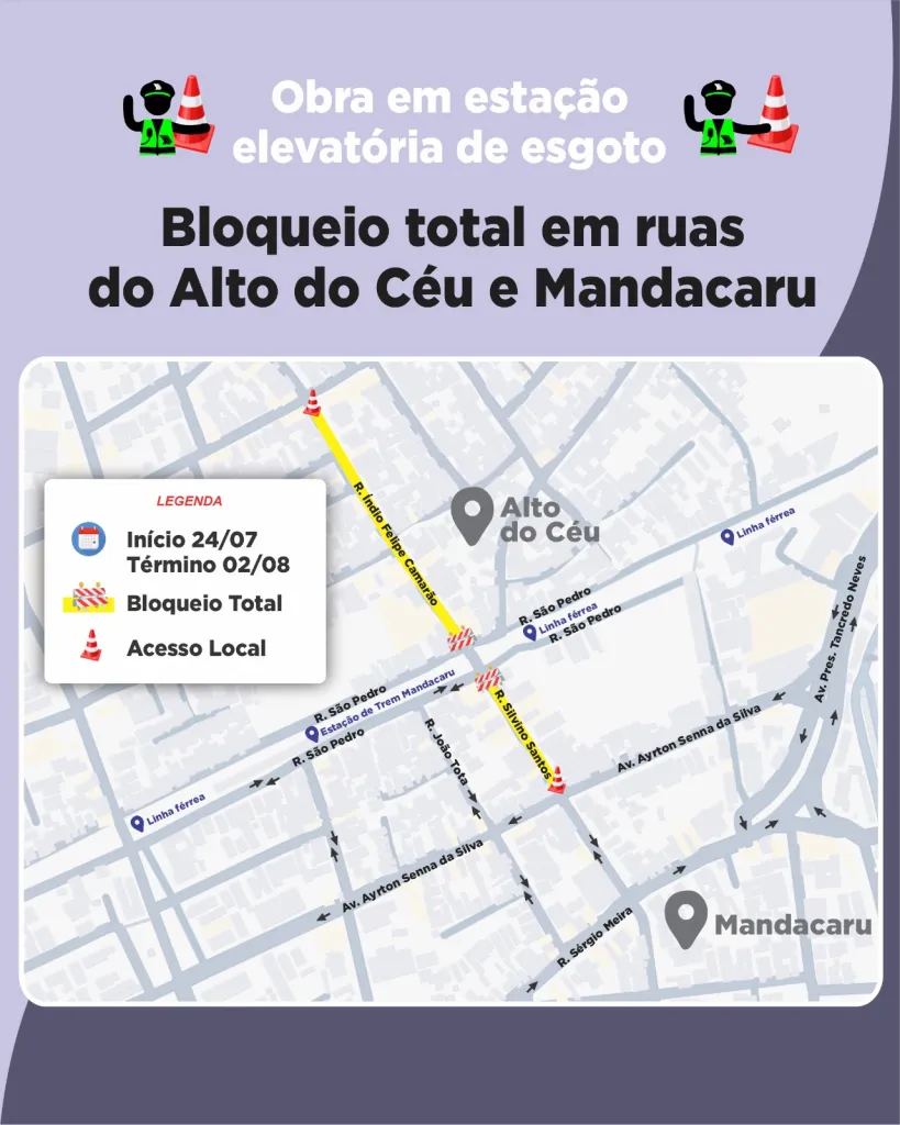 Ruas são interditadas no bairro de Mandacaru para realização de serviço de esgotamento sanitário