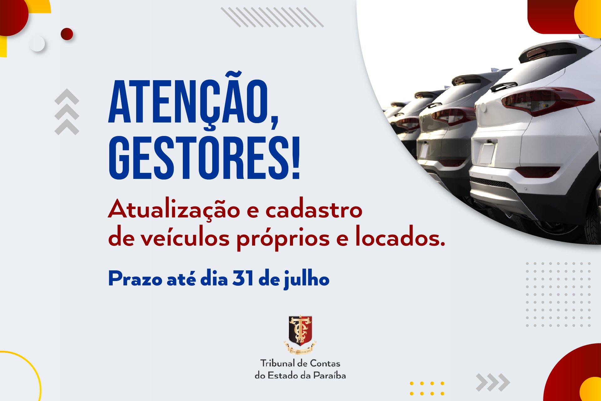 TCE-PB alerta prefeituras sobre erros cadastrais de veículos e cobra correções até 31 de julho