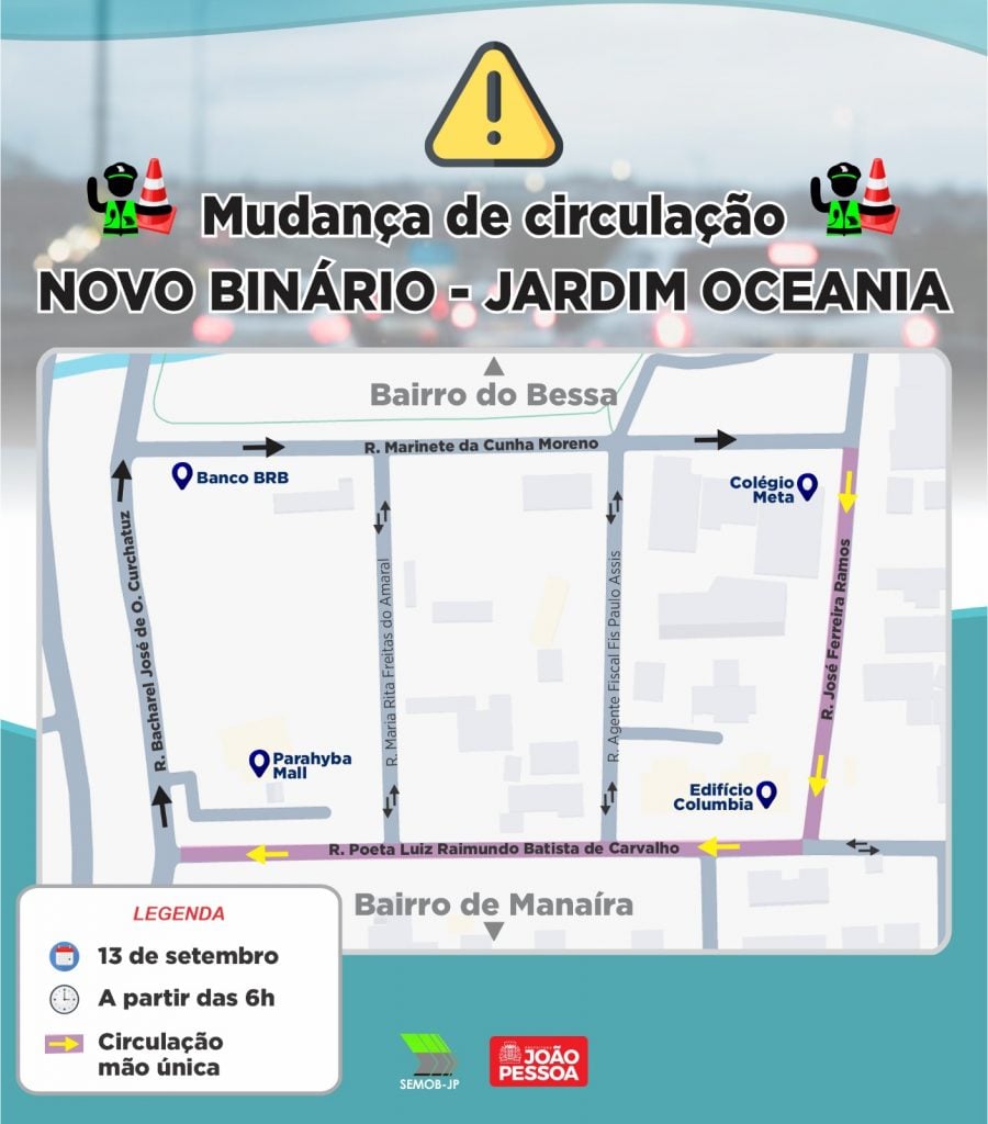 Alerta aos motoristas: Duas ruas passam a ter sentido único no bairro Jardim Oceania na capital
