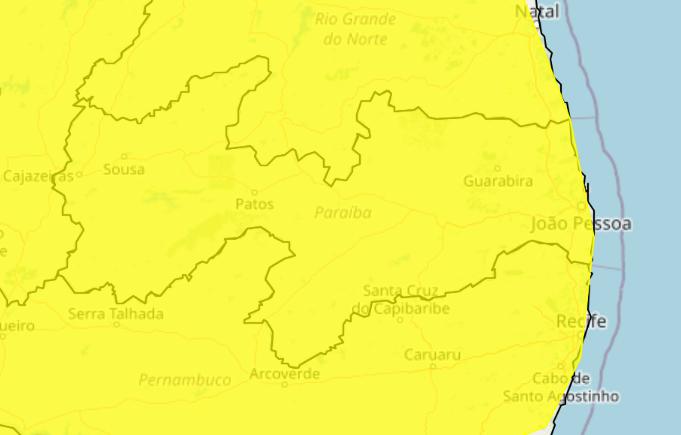 Inmet emite alerta de perigo potencial de chuvas para todos os municípios paraibanos