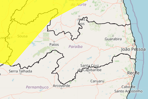 Inmet amplia alerta de chuvas intensas para 50 cidades do Sertão da Paraíba