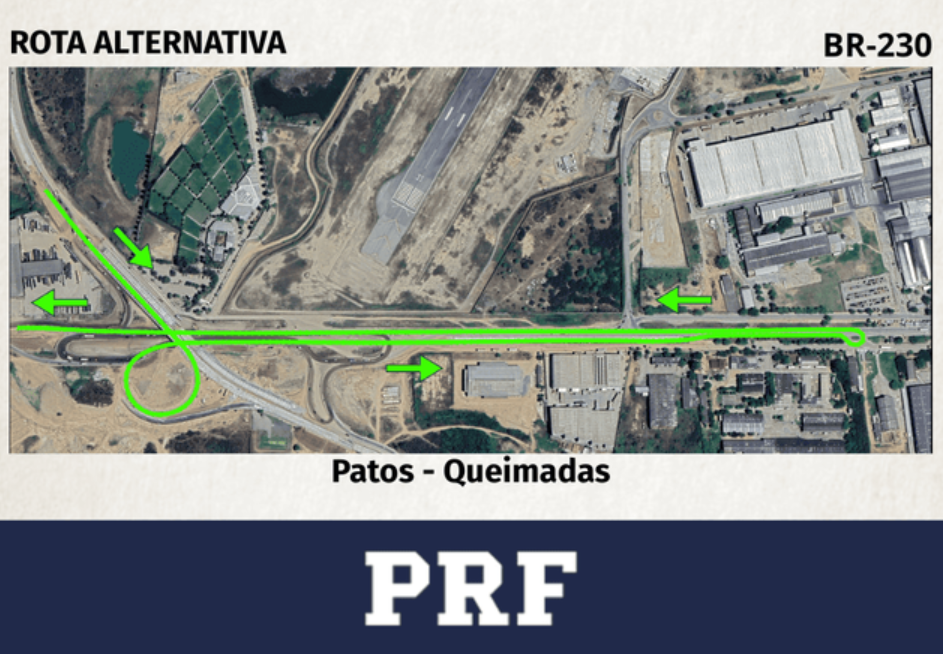PRF alerta para mudança de tráfego na BR-230 em Campina Grande para realização de serviços de pavimentação