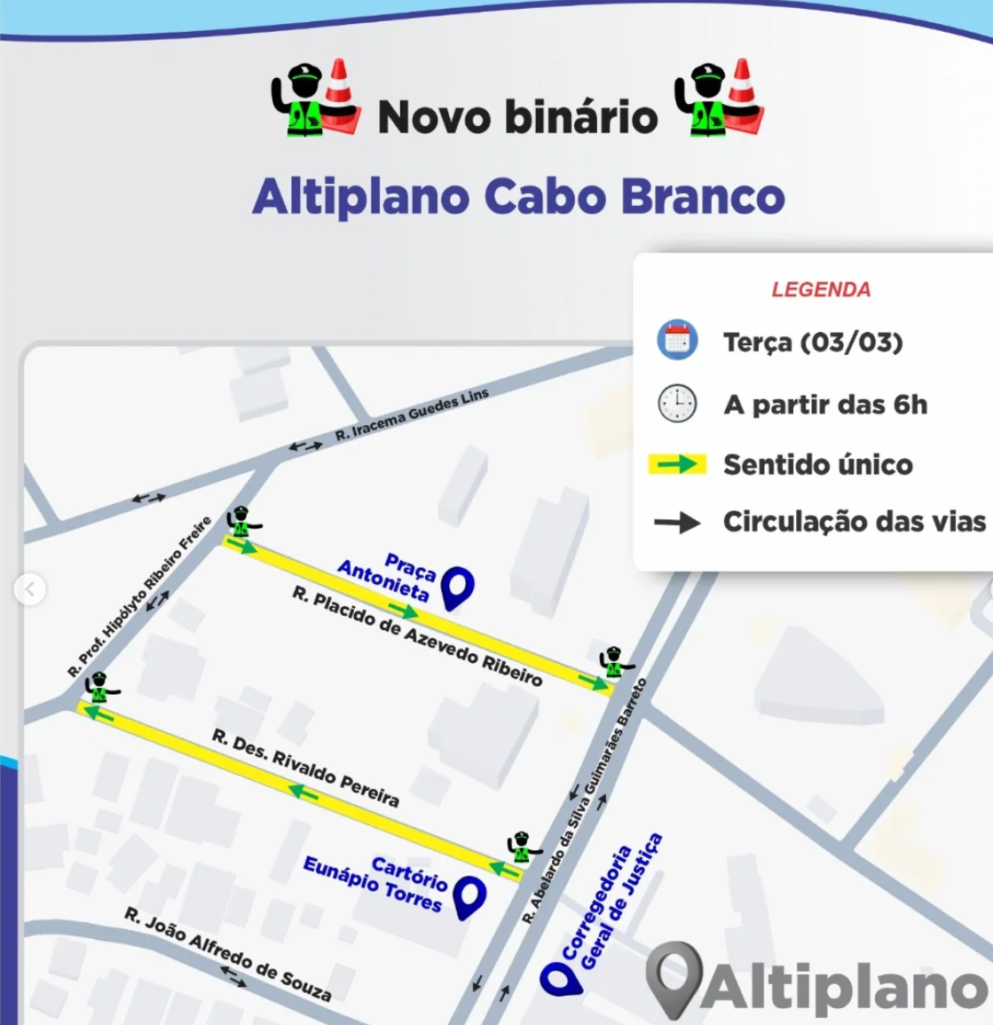 Alerta aos motoristas: Trânsito sofre mudanças nos bairros do Altiplano e Miramar, em João Pessoa