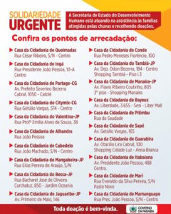 Saiba como colaborar com a campanha Solidariedade Urgente destinada a famílias atingidas pelas chuvas – PB AGORA